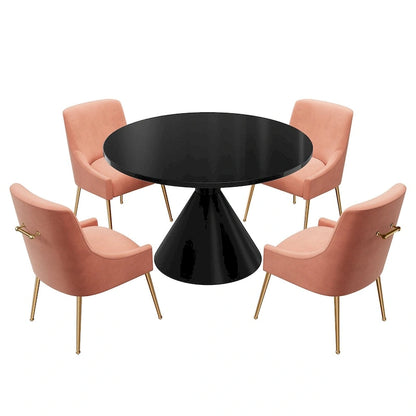 48 Light Luxury Black High Gloss Large Countertop Dining Table with Velvet Dining Chair Set