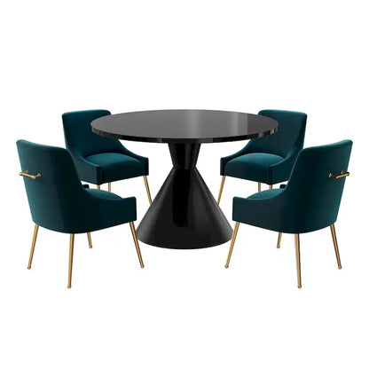 48 Light Luxury Black High Gloss Large Countertop Dining Table with Velvet Dining Chair Set