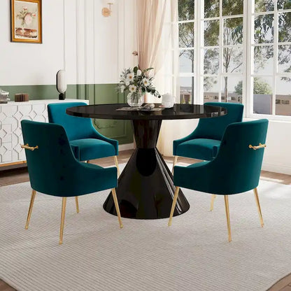 48 Light Luxury Black High Gloss Large Countertop Dining Table with Velvet Dining Chair Set
