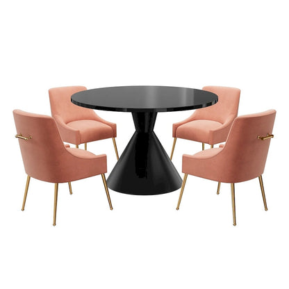 48 Light Luxury Black High Gloss Large Countertop Dining Table with Velvet Dining Chair Set