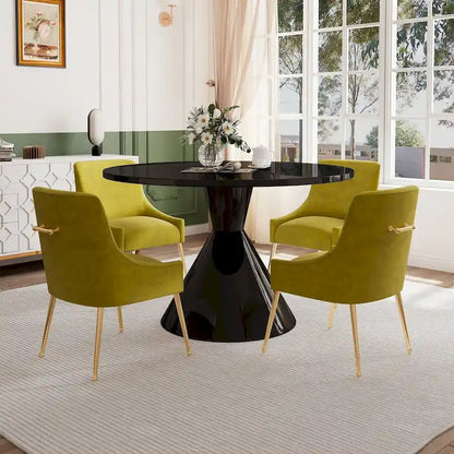 48 Light Luxury Black High Gloss Large Countertop Dining Table with Velvet Dining Chair Set