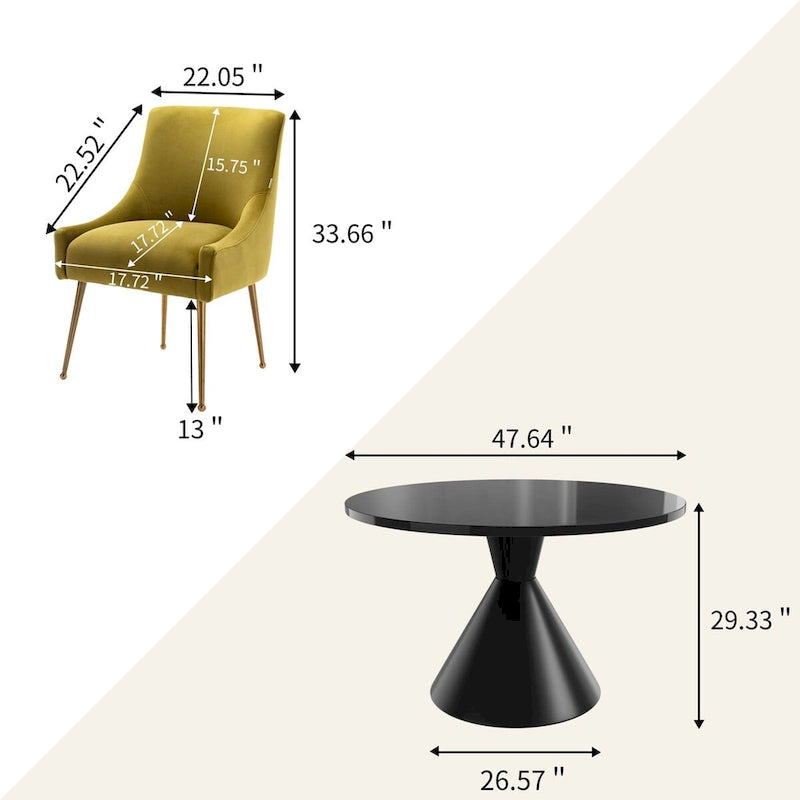 48 Light Luxury Black High Gloss Large Countertop Dining Table with Velvet Dining Chair Set