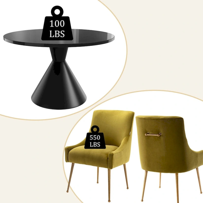 48 Light Luxury Black High Gloss Large Countertop Dining Table with Velvet Dining Chair Set