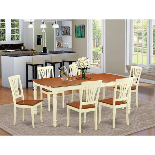 East West Furniture 7 Piece Dining Set- a Dining Table with Butterfly Leaf and 6 Kitchen Chairs, 42x78 Inch, Buttermilk & Cherry