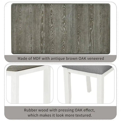 Retro Style 7-Piece Dining Table Set with Extendable Table and 6 Upholstered Chairs (Antique Brown+White)