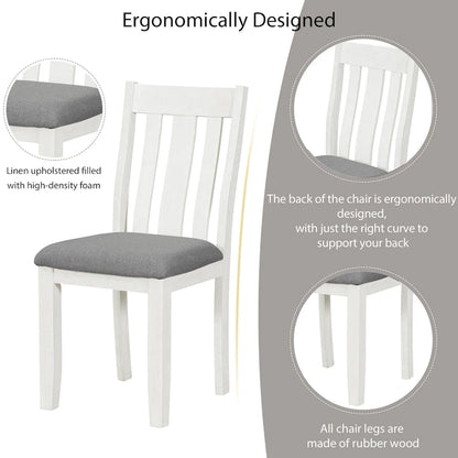 Retro Style 7-Piece Dining Table Set with Extendable Table and 6 Upholstered Chairs (Antique Brown+White)