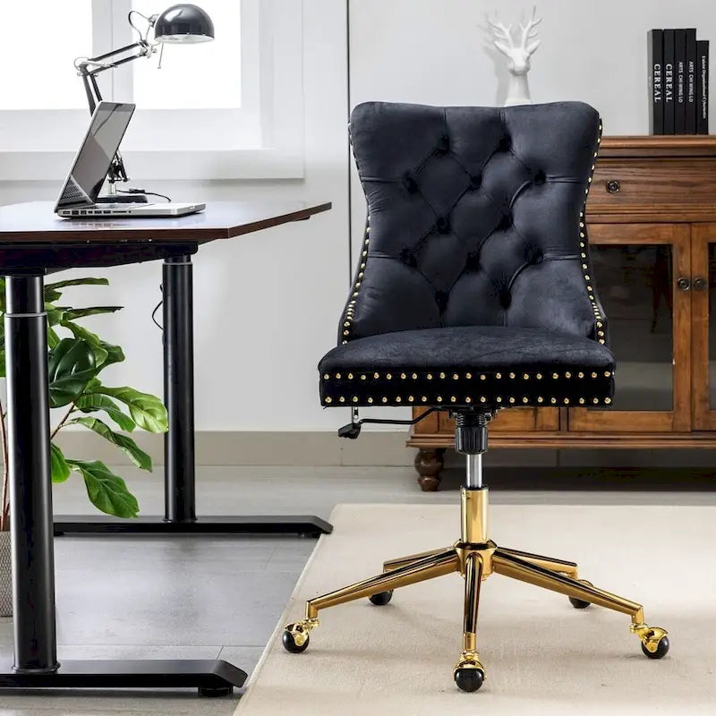 Office Chair with Wheels, Adjustable Height, Velvet Upholstered Tufted Button Computer Desk Chair Swivel