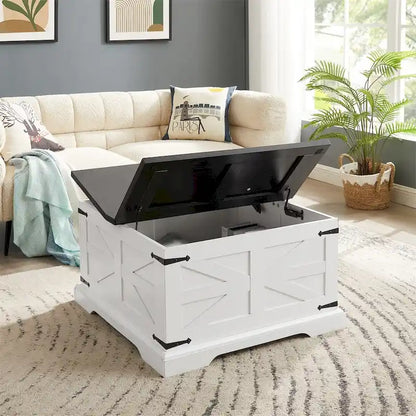 White & Oak Square Lift-Top Coffee Table with Hidden Storage