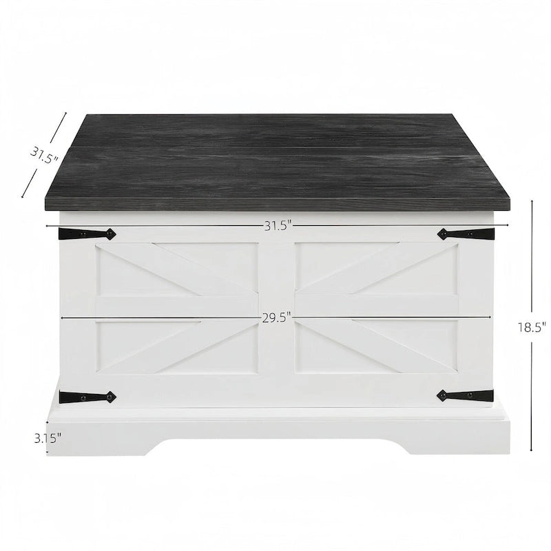 White & Oak Square Lift-Top Coffee Table with Hidden Storage