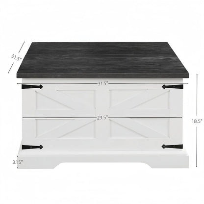 White & Oak Square Lift-Top Coffee Table with Hidden Storage