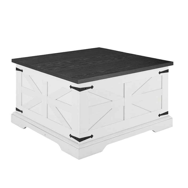 White & Oak Square Lift-Top Coffee Table with Hidden Storage