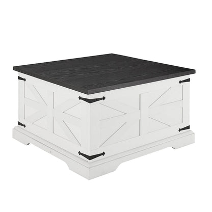 White & Oak Square Lift-Top Coffee Table with Hidden Storage