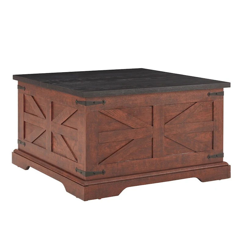 White & Oak Square Lift-Top Coffee Table with Hidden Storage