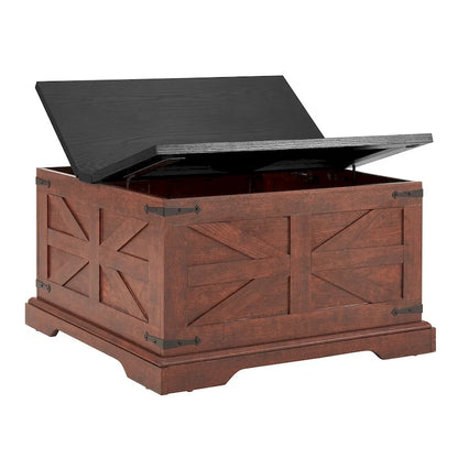 White & Oak Square Lift-Top Coffee Table with Hidden Storage