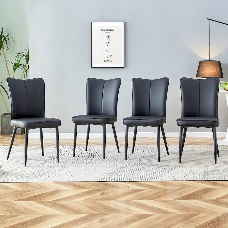 Modern minimalist 4-piece set of faux leather dining chairs and office chairs