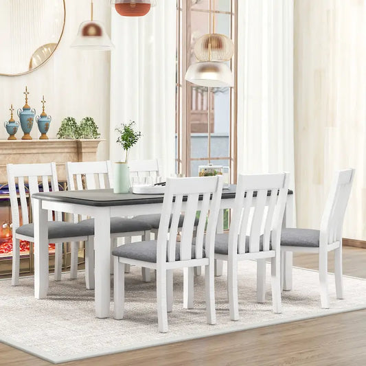 7-Piece Dining Table Set with Extendable Table and 6 Chairs