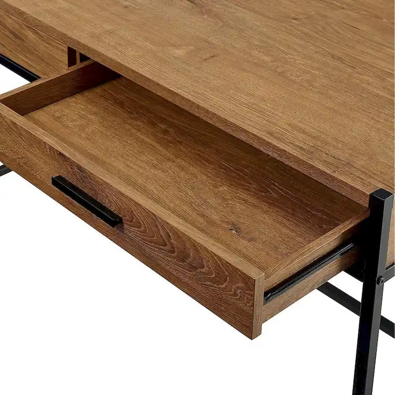 Oak Brown & Dark Brown 2-Drawer Writing Desk, 1-Person