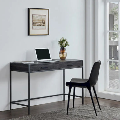 Oak Brown & Dark Brown 2-Drawer Writing Desk, 1-Person