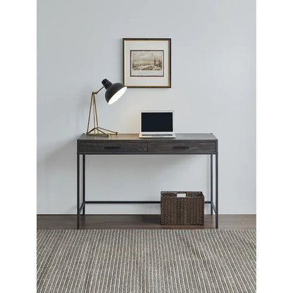 Oak Brown & Dark Brown 2-Drawer Writing Desk, 1-Person