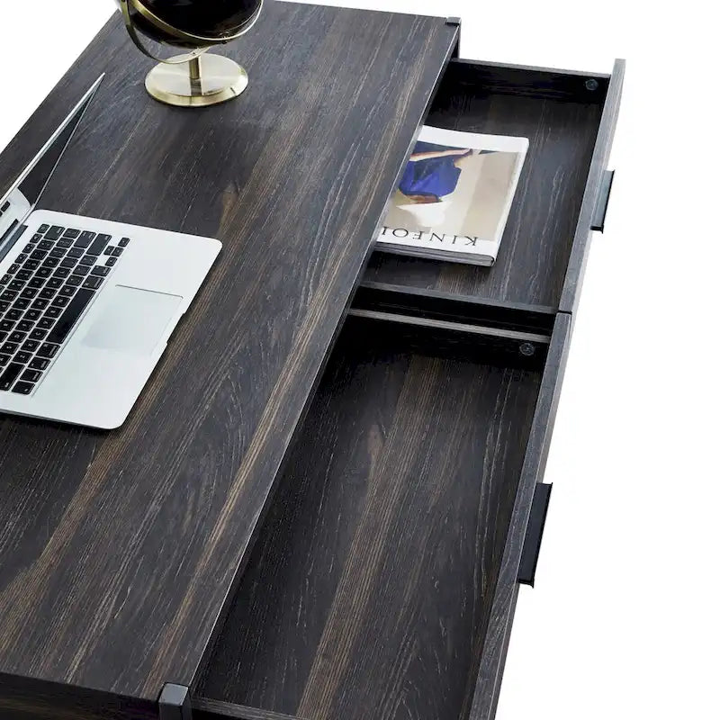 Oak Brown & Dark Brown 2-Drawer Writing Desk, 1-Person
