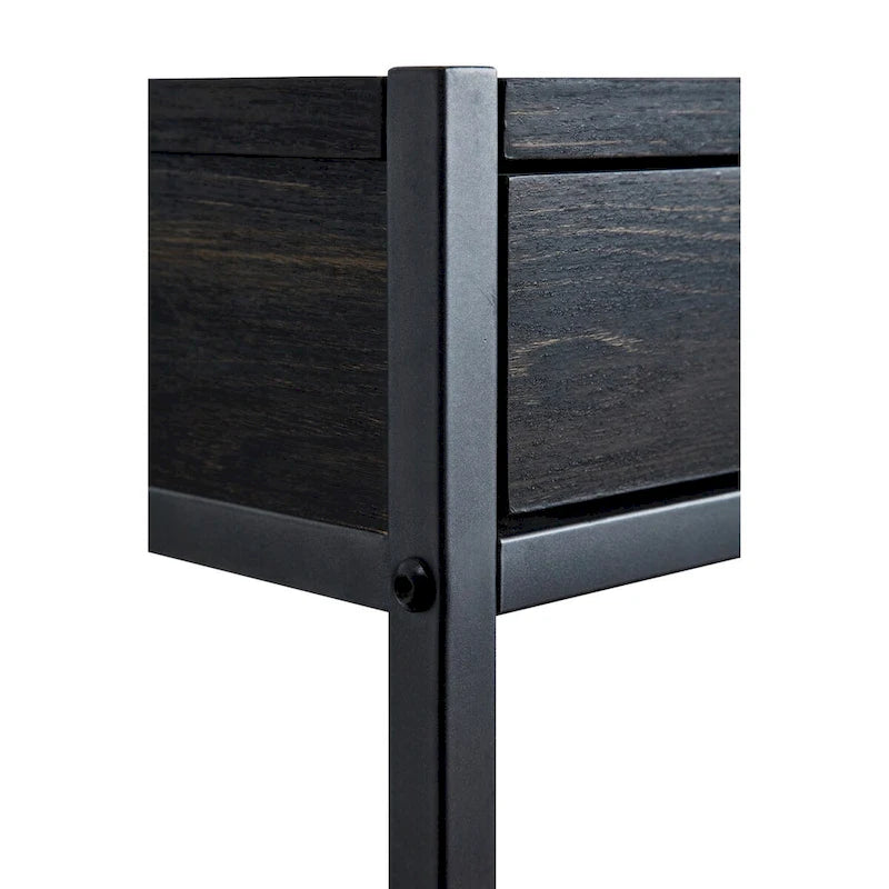 Oak Brown & Dark Brown 2-Drawer Writing Desk, 1-Person