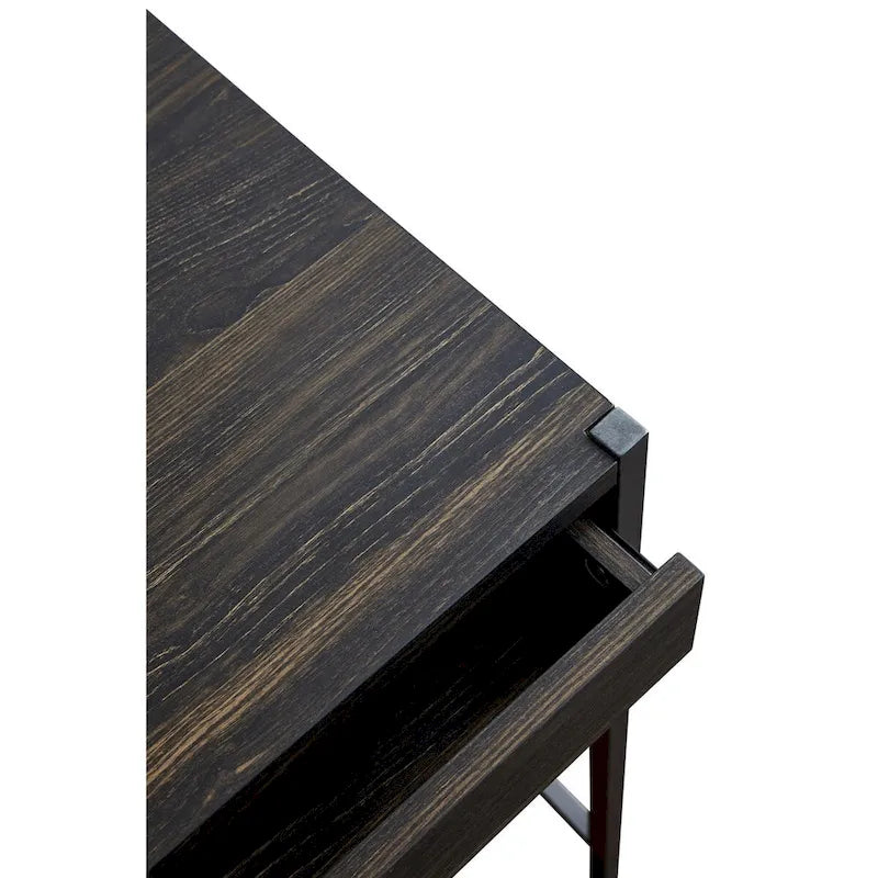 Oak Brown & Dark Brown 2-Drawer Writing Desk, 1-Person