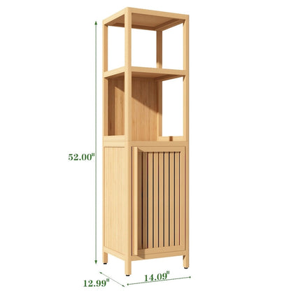 52 Tall Wood 1-door Bathroom Cabinet in Natural with Open Shelf