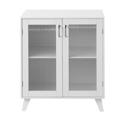2-Glass Door Bathroom Cabinet, Modern White Cupboard Storage Organizer with Adjustable Shelf - 27 W x 32 H x 15 D