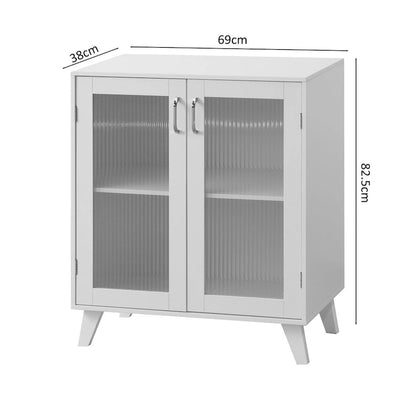 White 2-Glass Door Storage Cabinet with Adjustable Shelf