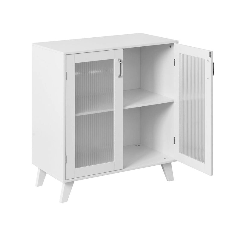 White 2-Glass Door Storage Cabinet with Adjustable Shelf
