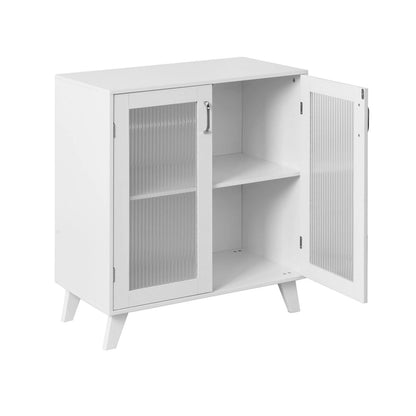 White 2-Glass Door Storage Cabinet with Adjustable Shelf
