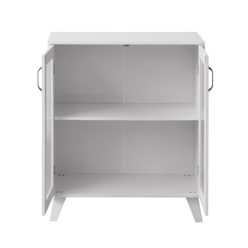 White 2-Glass Door Storage Cabinet with Adjustable Shelf