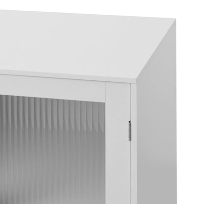 White 2-Glass Door Storage Cabinet with Adjustable Shelf