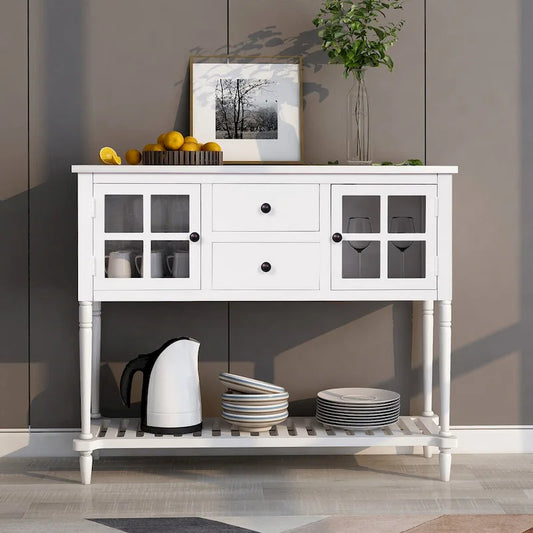 Farmhouse White Wood Entryway Console Table Buffet Storage Cabinet